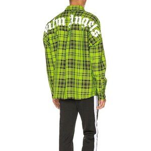 Palm Angels Logo Overshirt 44 XS Mens Green & White Plaid Check NWT
